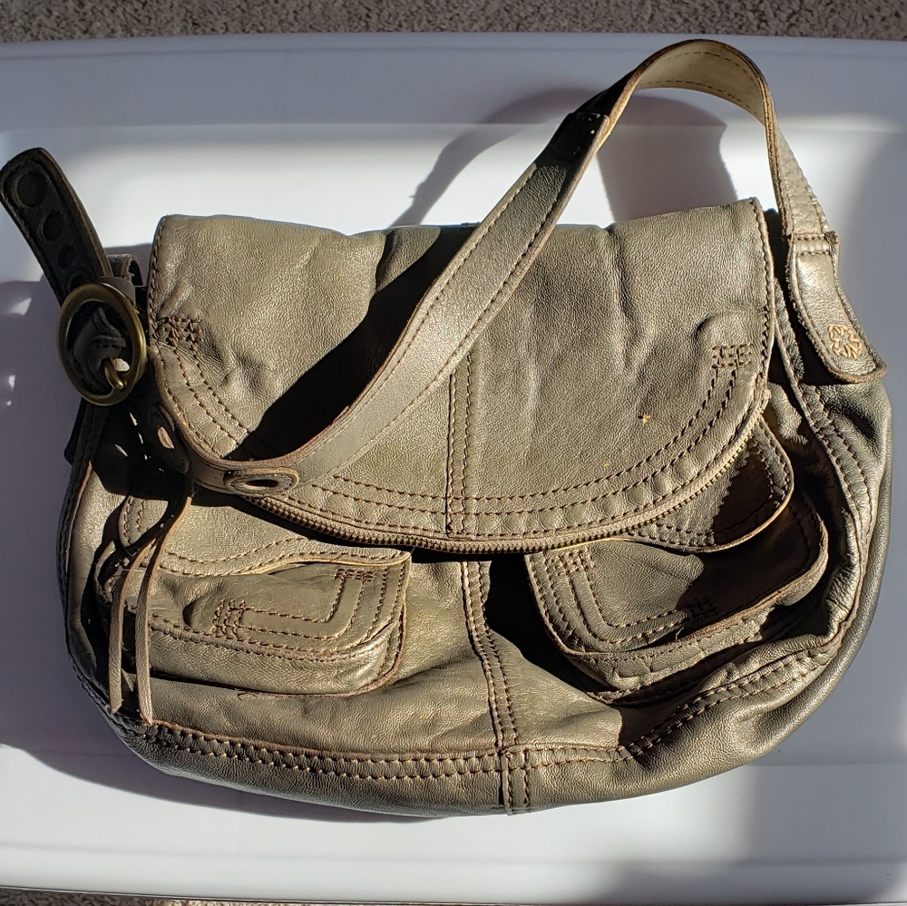 Lucky Brand leather bronze metallic saddle bag